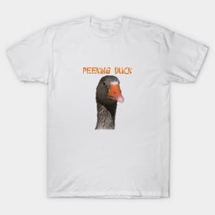 Geeky Peeking Duck Under Asian Style Text T-Shirt